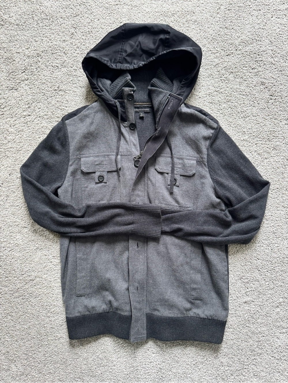 Banana Republic Gray and Charcoal Hooded Zip Sweater